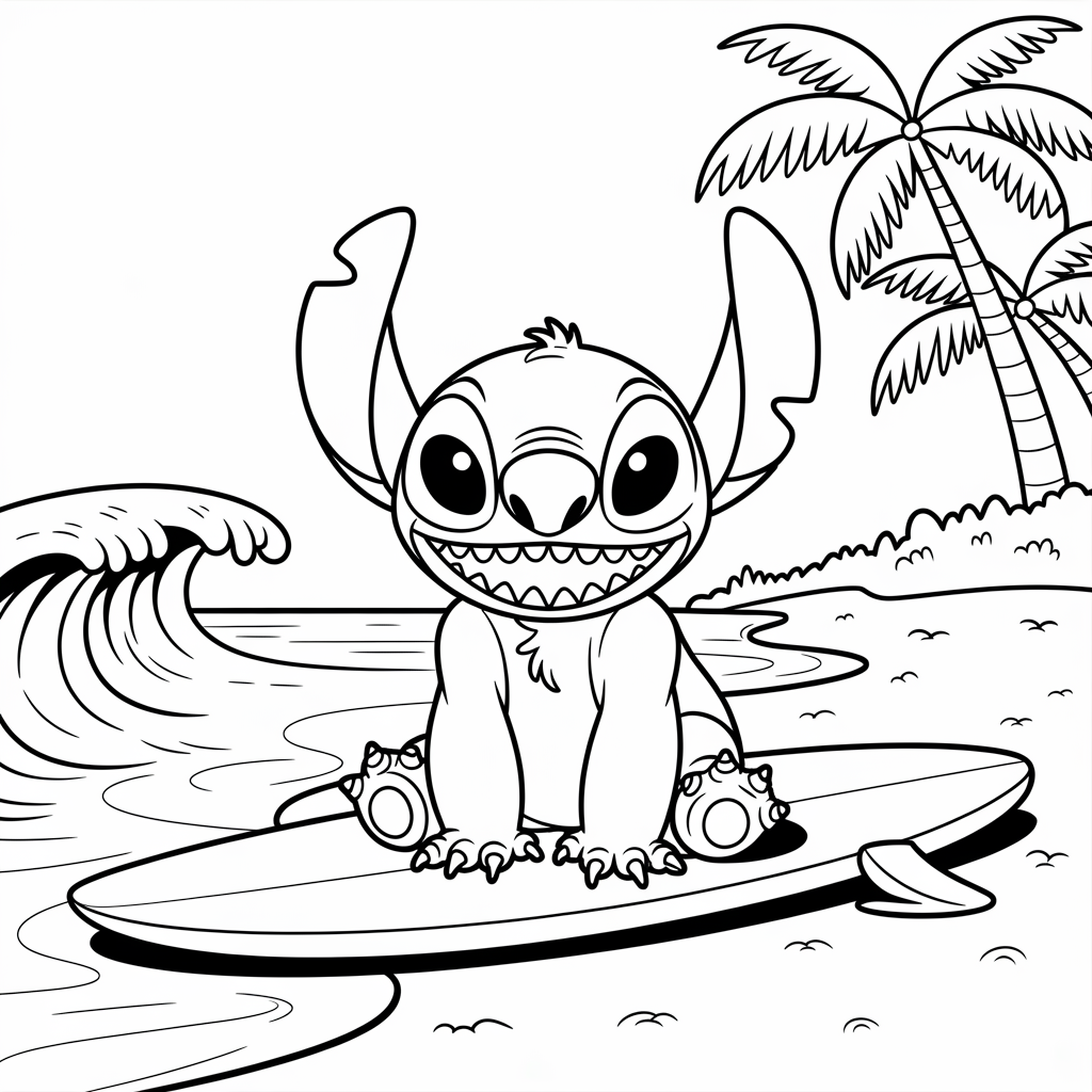  Stitch Surfing Coloring Page 