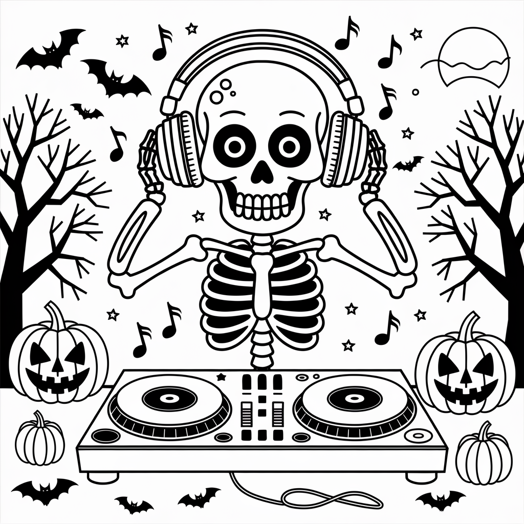 DJ Skeleton Coloring Pages