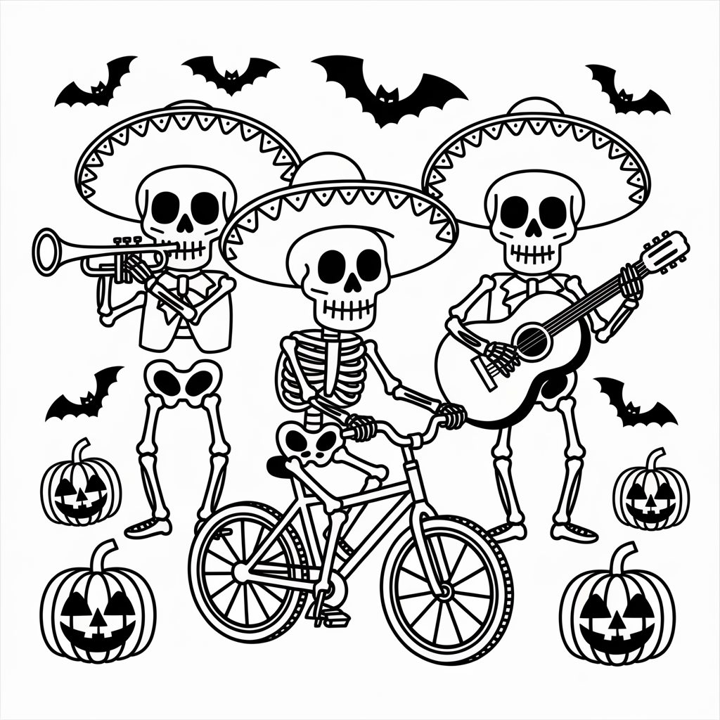 Skeleton Mariachi Band Coloring Pages