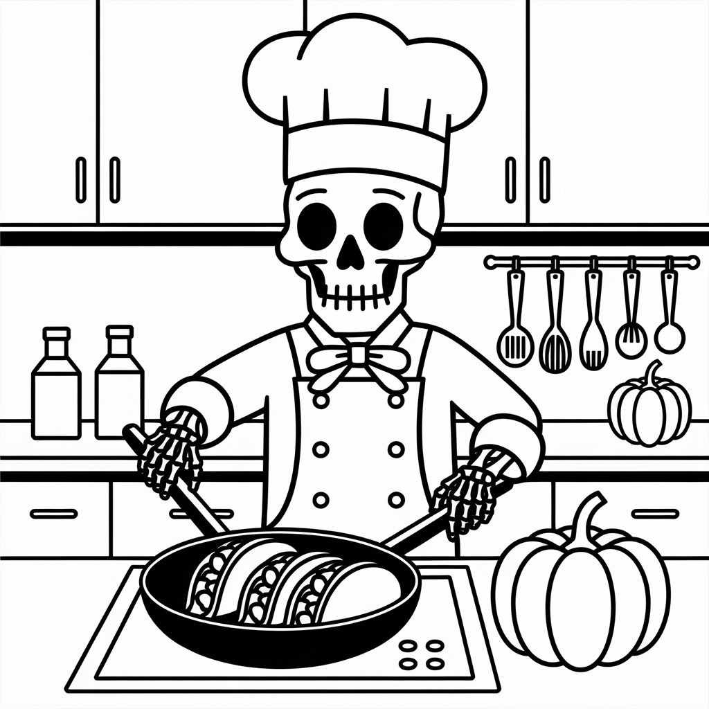 Chef Skeleton Coloring Pages
