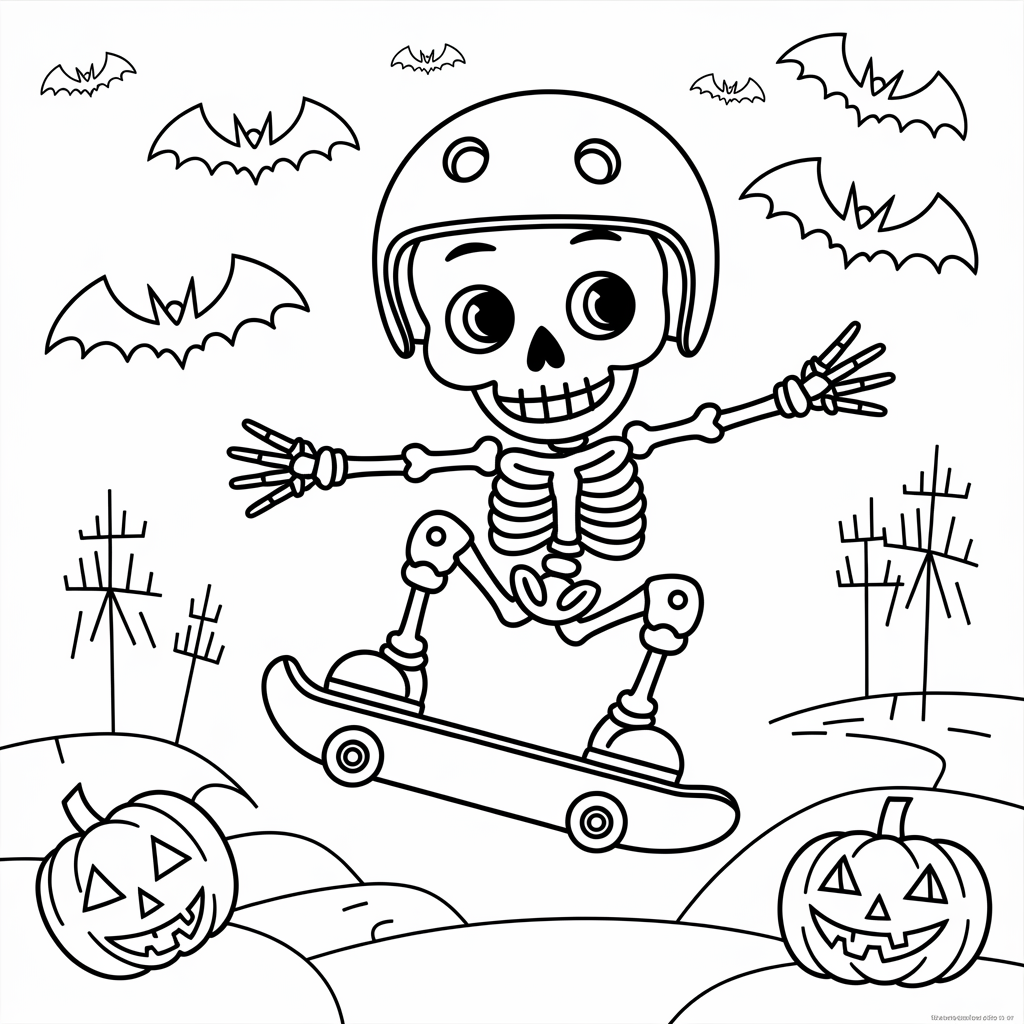 Skateboarding Skeleton Coloring Page