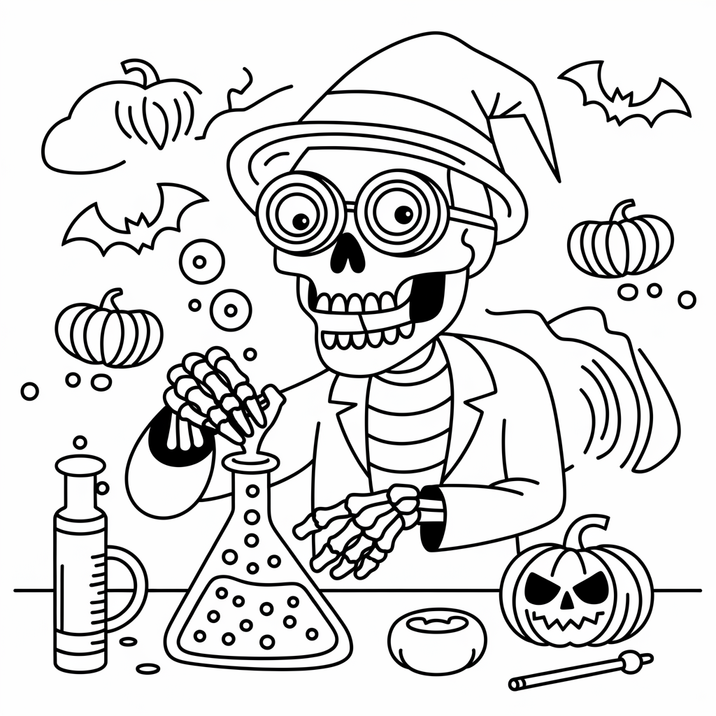 Scientist Skeleton Coloring Page