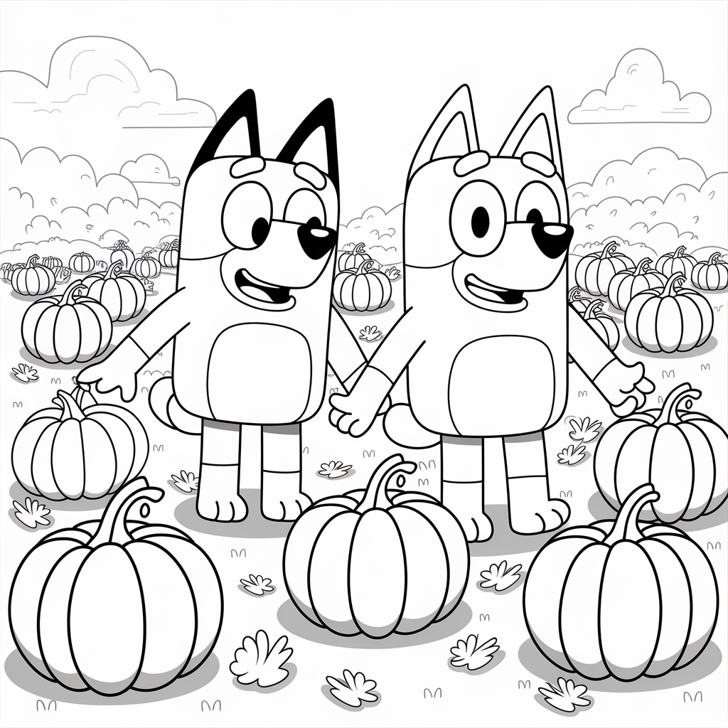 Bluey and Bingo Pumpkin Patch Coloring Pages