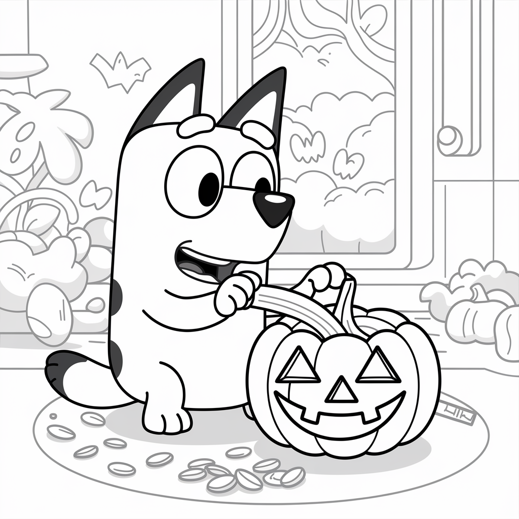 Bluey Carving Pumpkin Coloring Pages