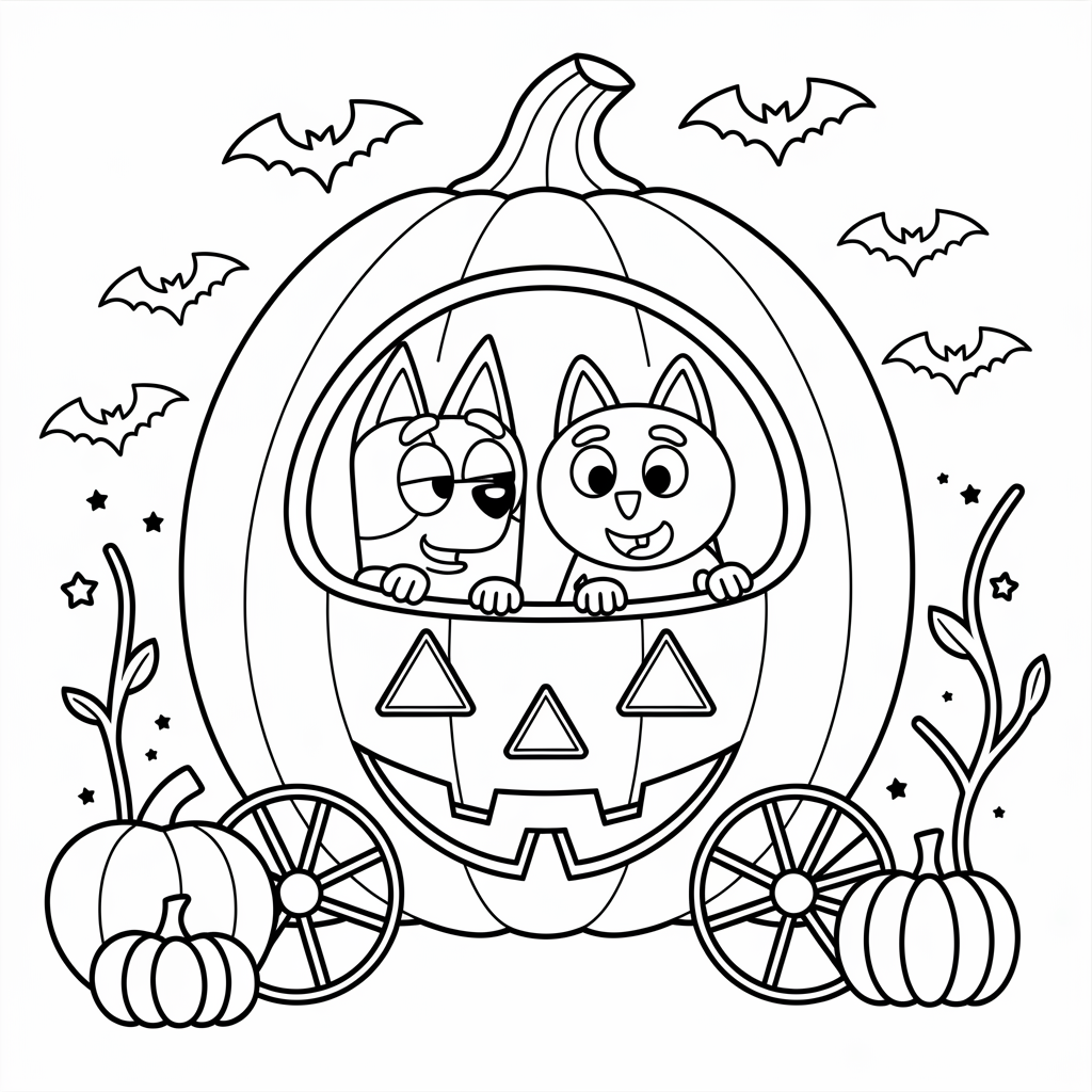 Bluey Pumpkin Ride Coloring Pages