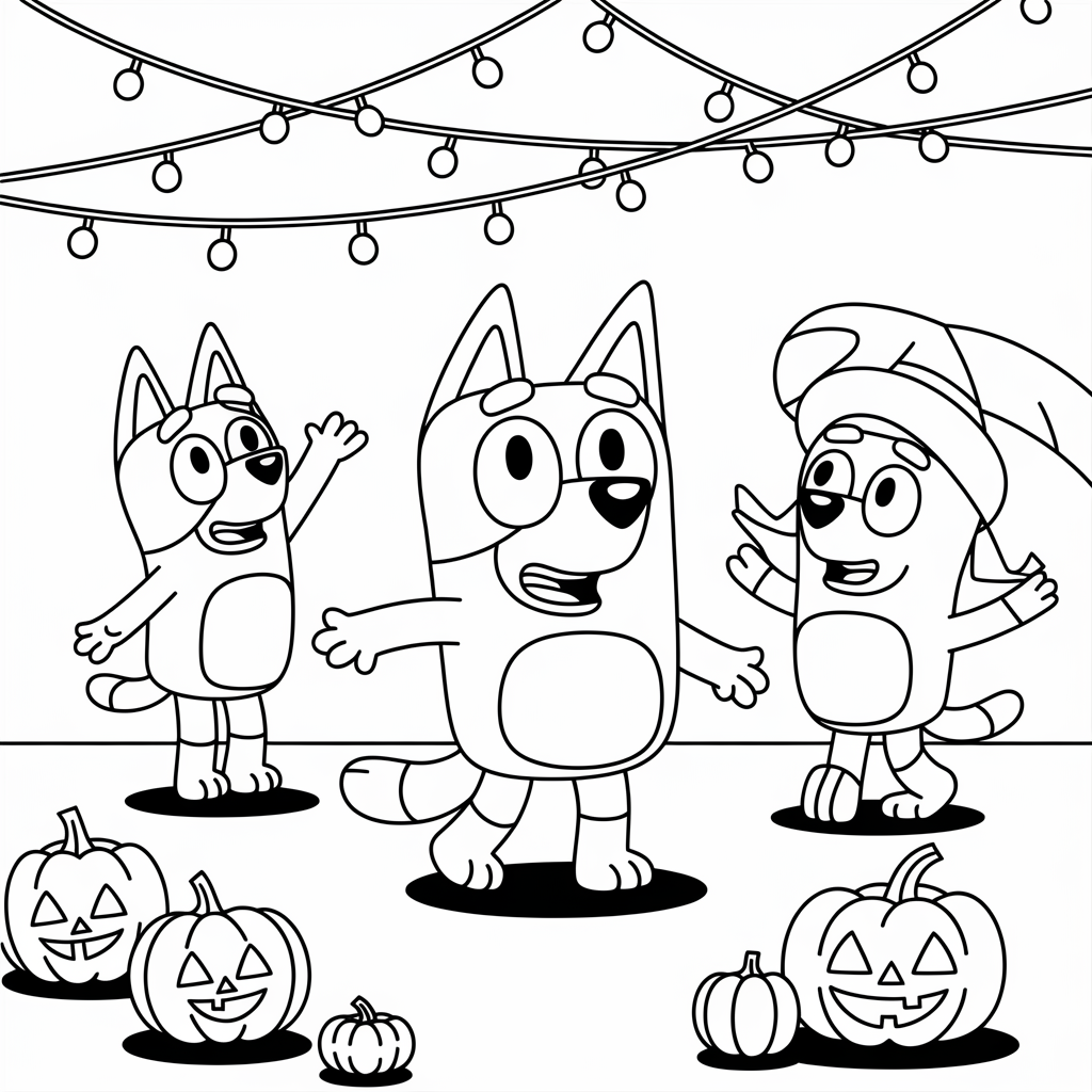 Bluey Halloween Dance Party Coloring Pages