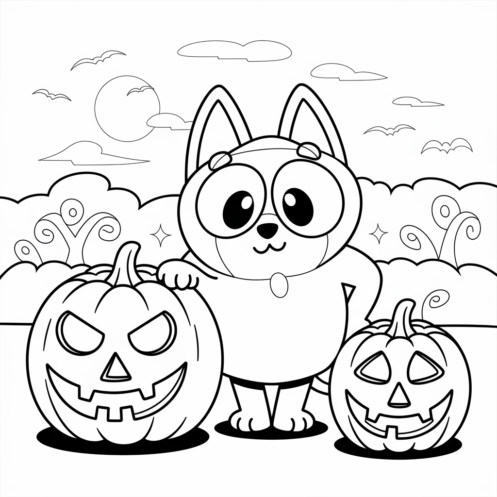 Bluey with Pumpkin Faces Coloring Pages