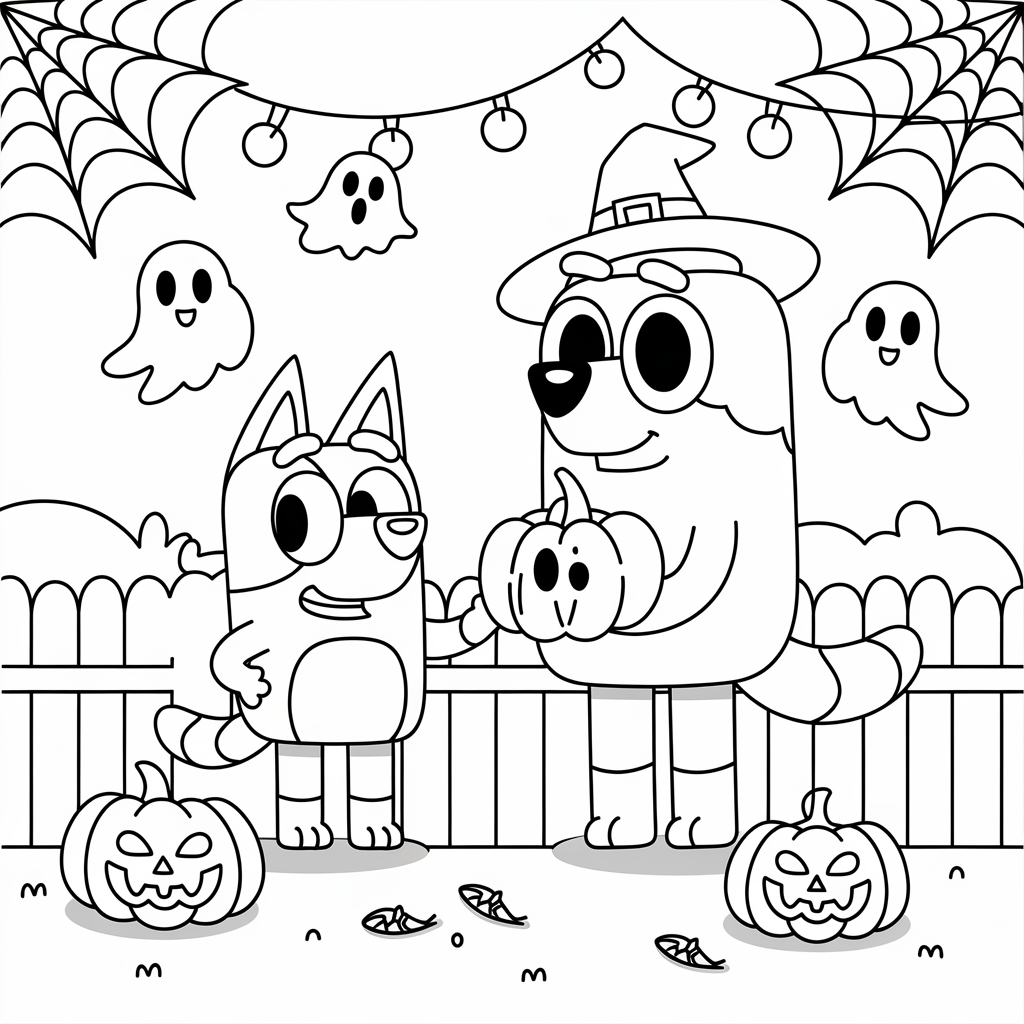 Bluey and Bingo Decorating Yard Coloring Pages