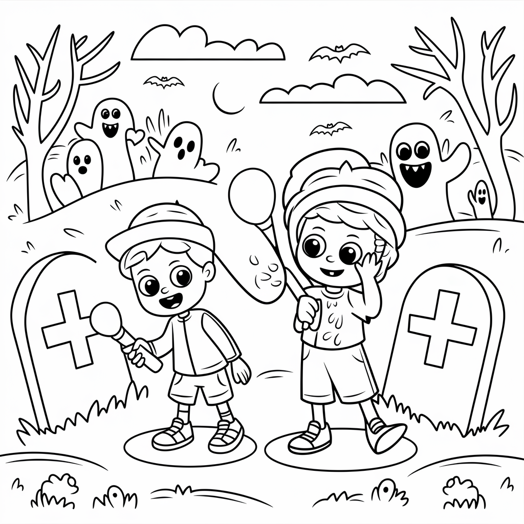  Scared Kids Exploring a Graveyard 