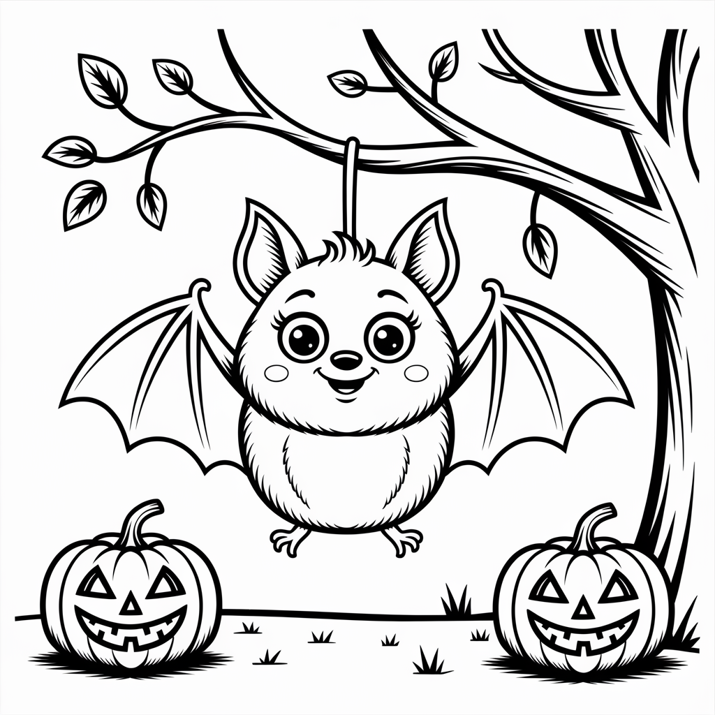 Friendly Bat Halloween Coloring Pages for Toddlers 