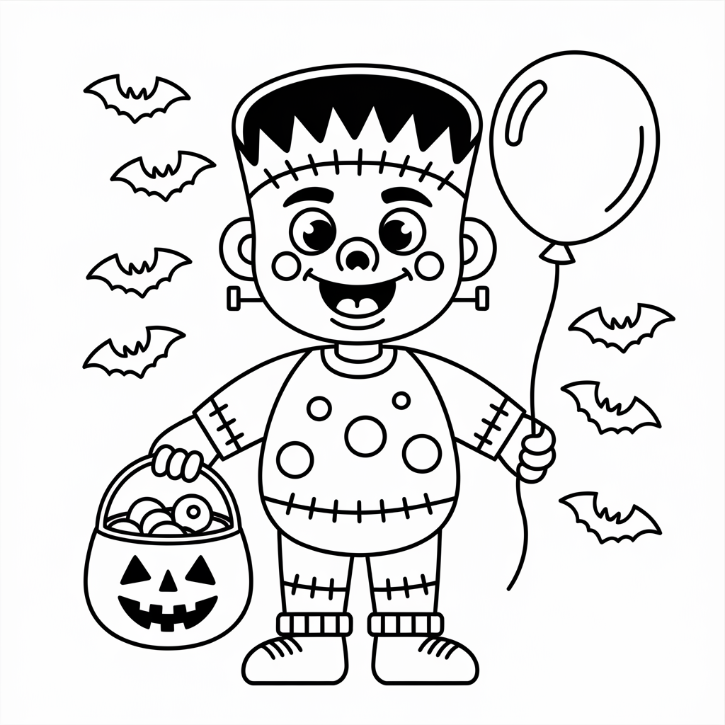 Friendly Frankenstein Halloween Coloring Page for Toddlers to Color