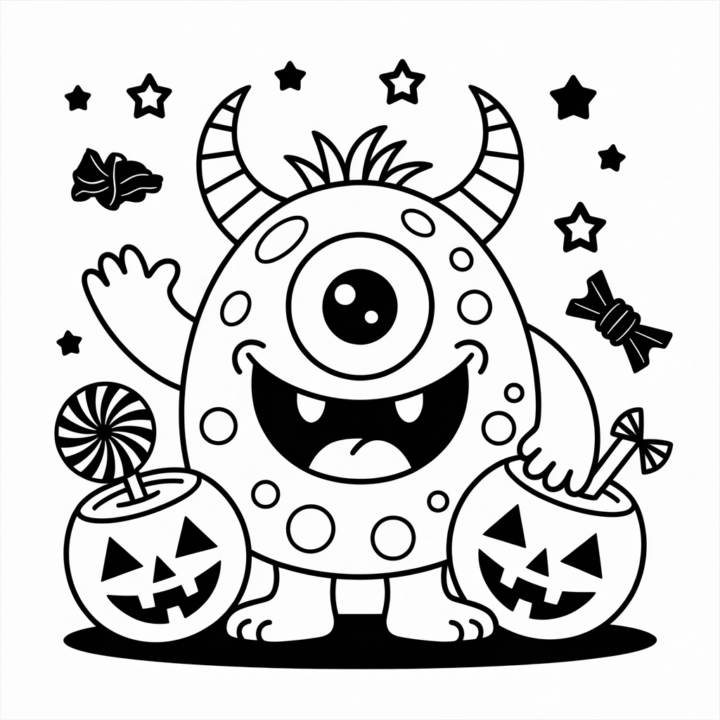 Funny Monster Halloween Coloring Pages for Toddlers