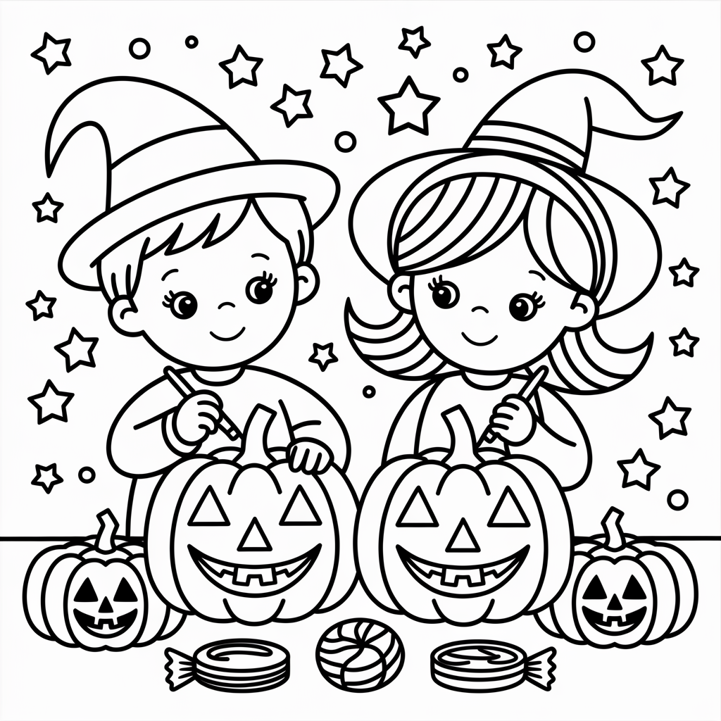 Kids Painting Pumpkins Halloween Coloring Pages for Toddlers
