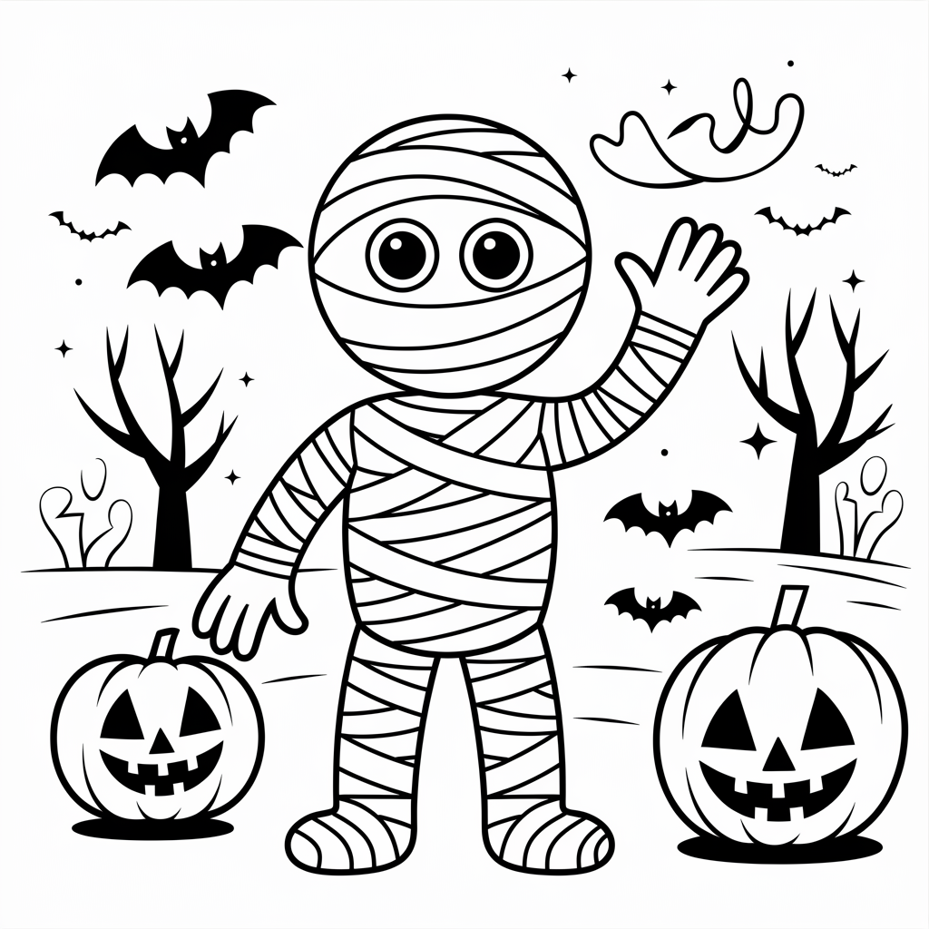 Cute Mummy Halloween Coloring Pages for Toddlers