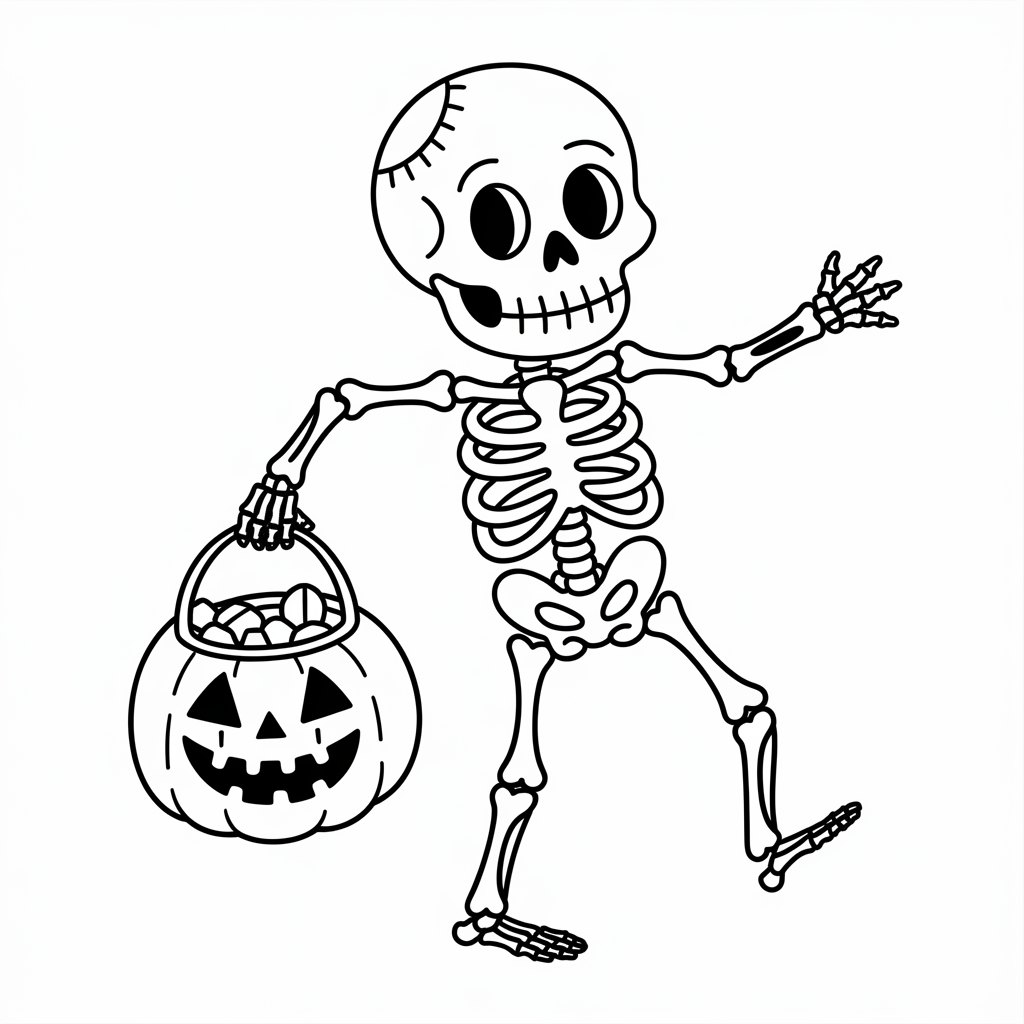 Funny Skeleton Halloween Coloring Page for Toddlers