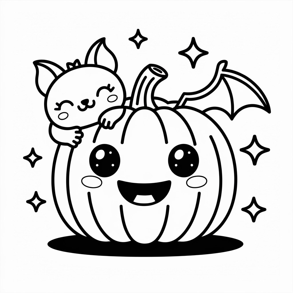  Pumpkin Hugging Bat Halloween Coloring Pages for Toddlers