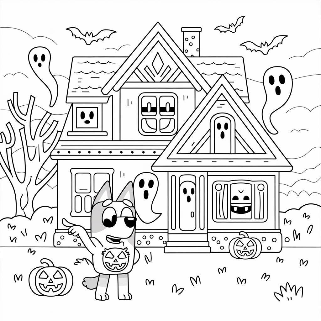 Bluey Haunted House Adventure Coloring Pages