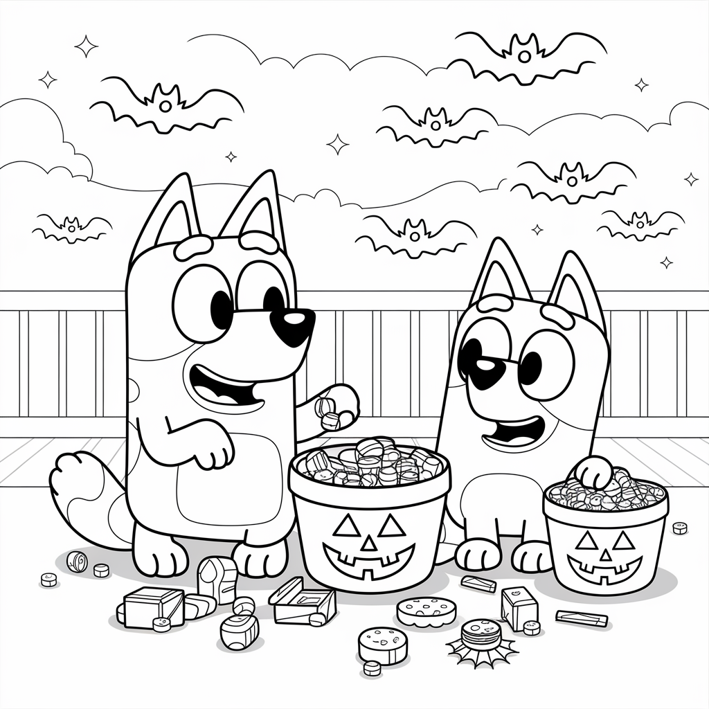 Bluey and Bingo Sharing Candy Coloring Pages