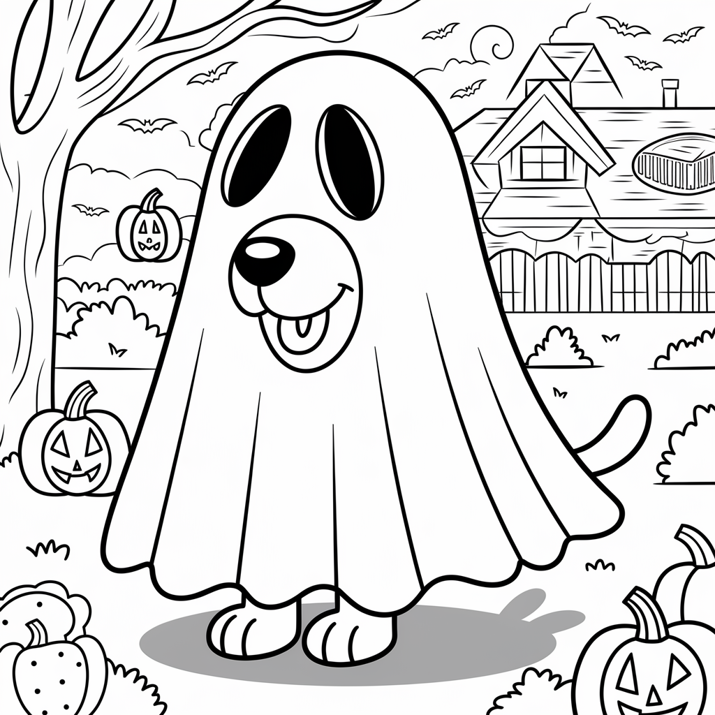 Cute Bluey Ghost Halloween Coloring Pages
