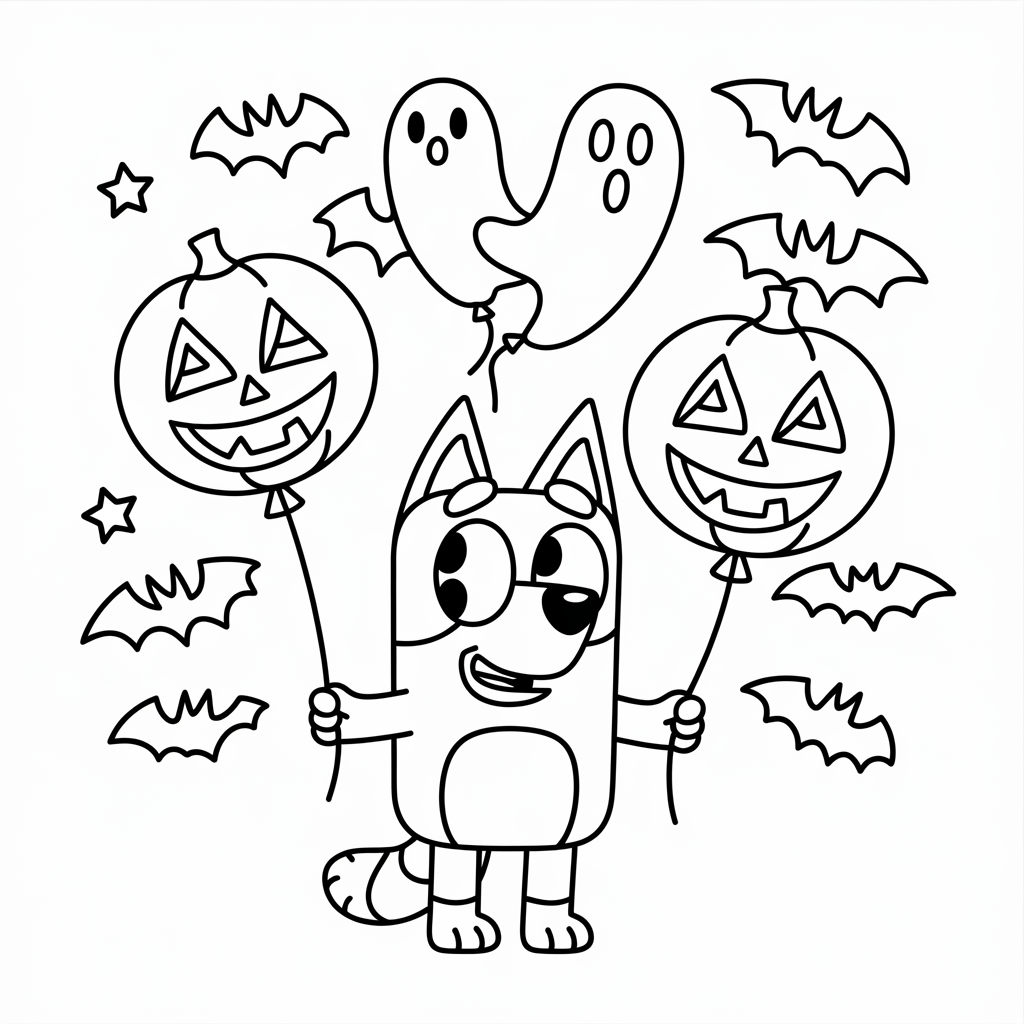 Free Bluey Halloween Balloon Coloring Pages for Kids to Download