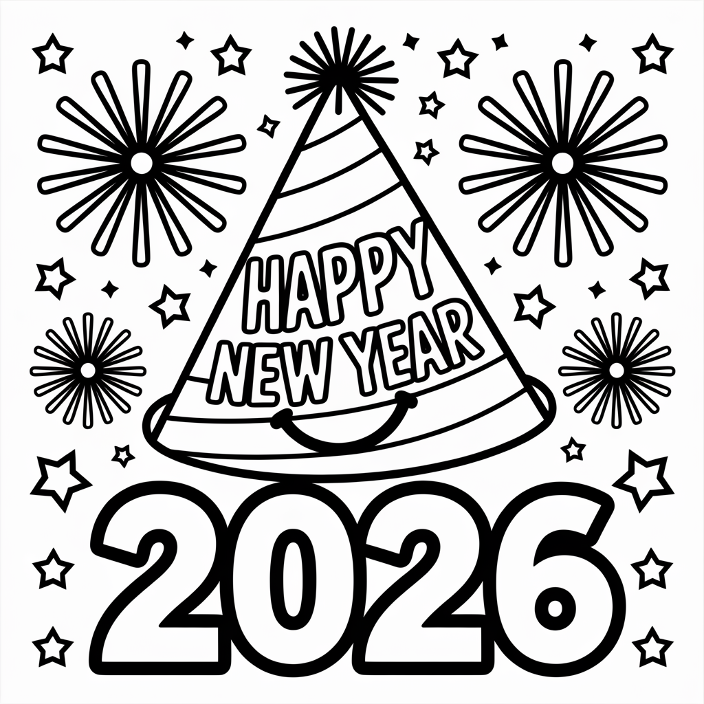 Happy New Year 2026 Coloring Page